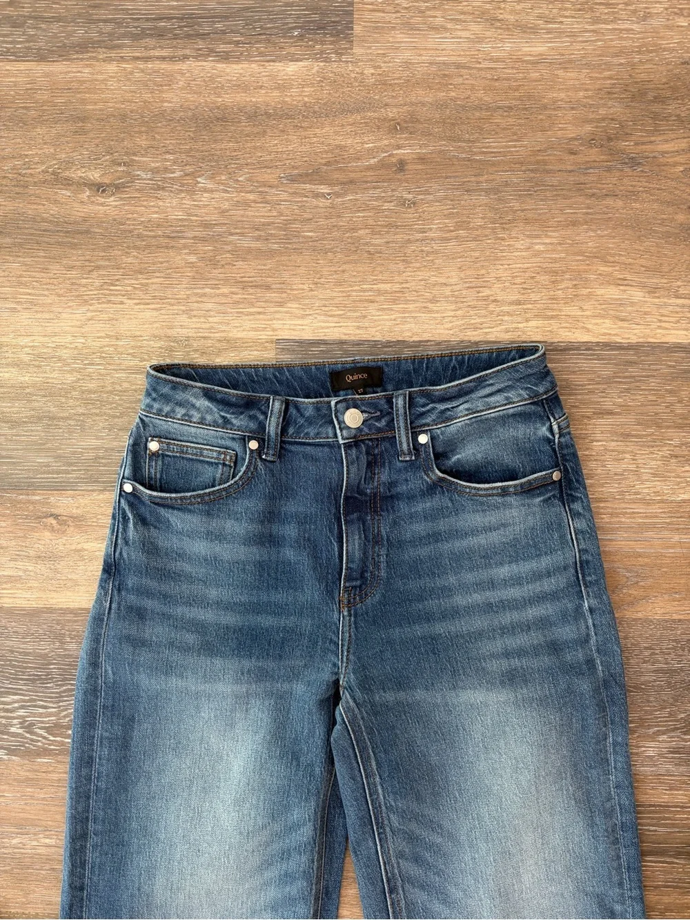 Quince Bella Stretch Relaxed Straight Jeans on Atlantic blue size 27